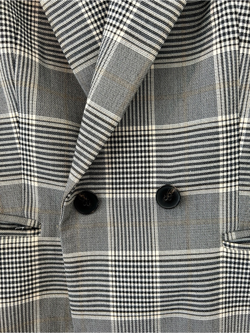 Classic Gray Plaid Double-Breasted Blazer - Picture 2 of 7